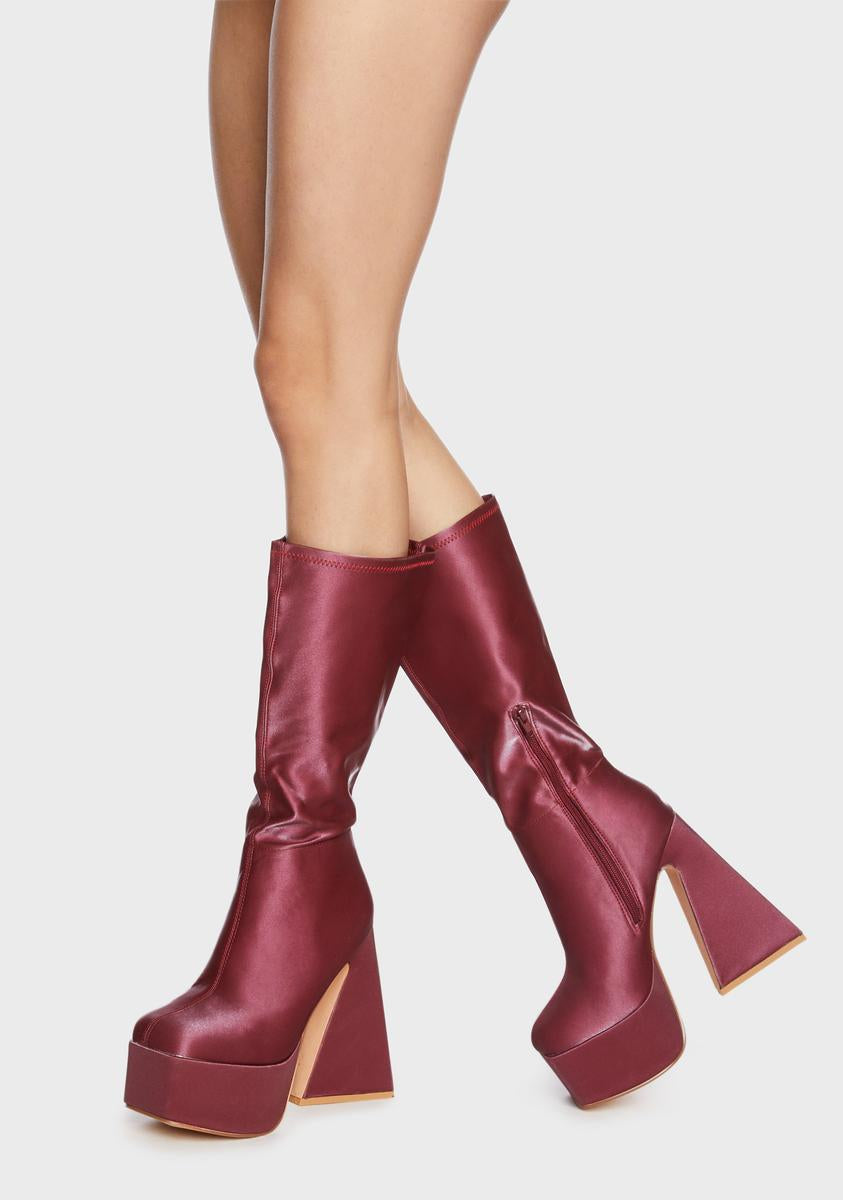 Zip Up Platform Mid Calf Boots Red Dolls Kill