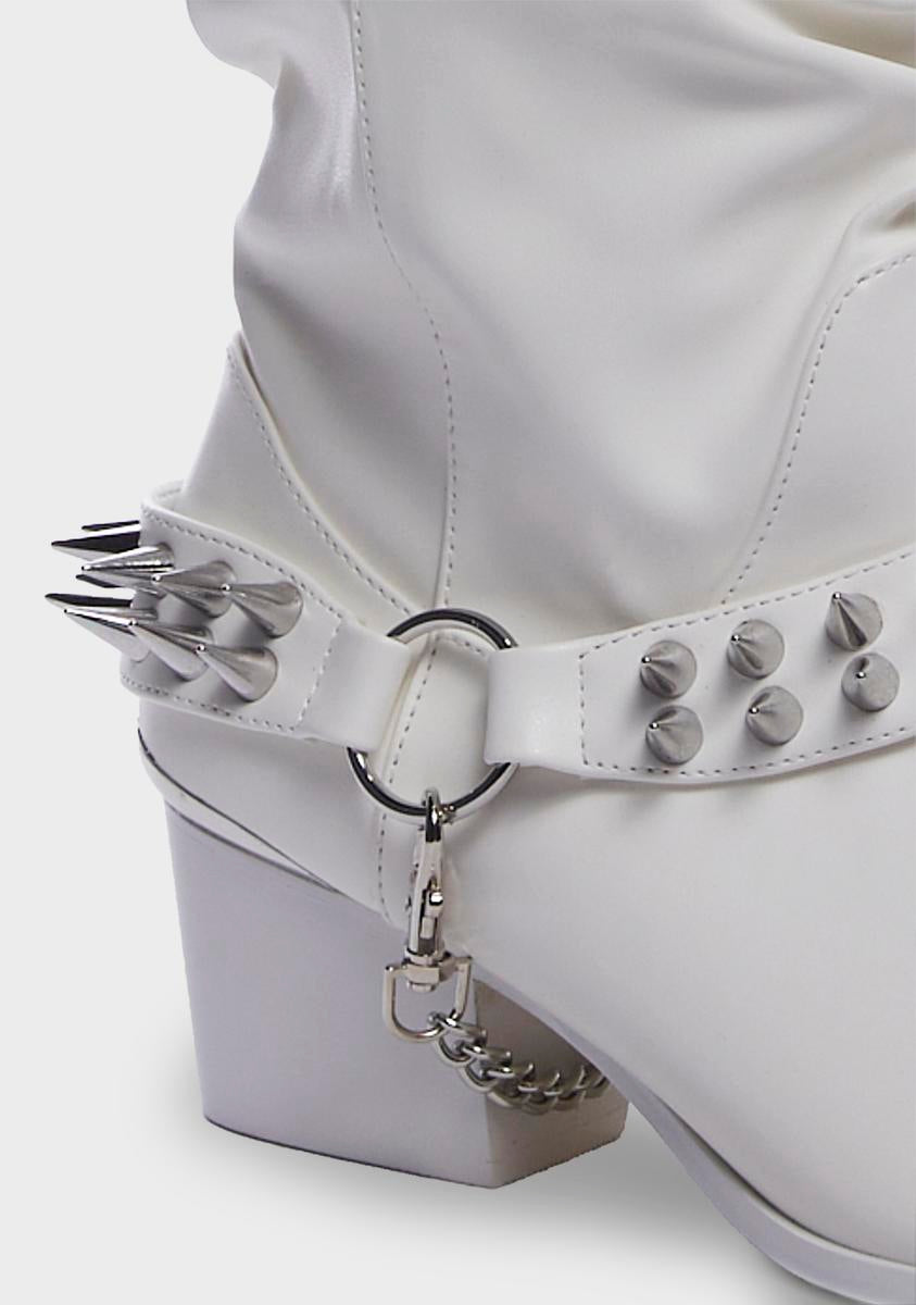 YRU Spiked Cowboy Boots White Dolls Kill