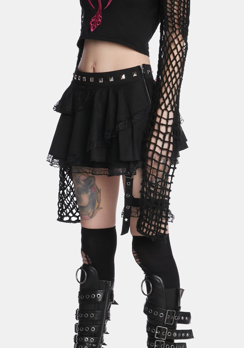 Widow Low Rise Pleated Stud Mini Skirt - Black – Dolls Kill