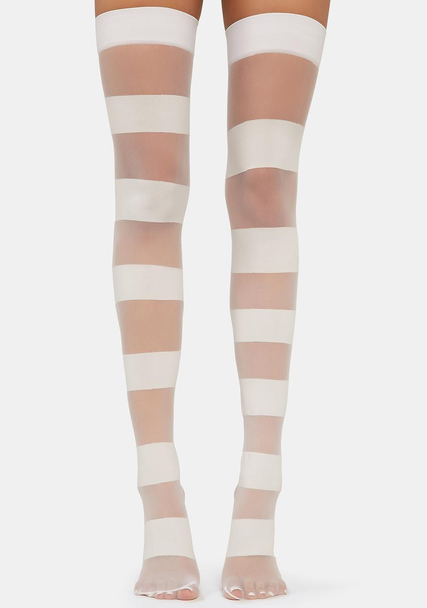 Striped Thigh High Socks - White – Dolls Kill