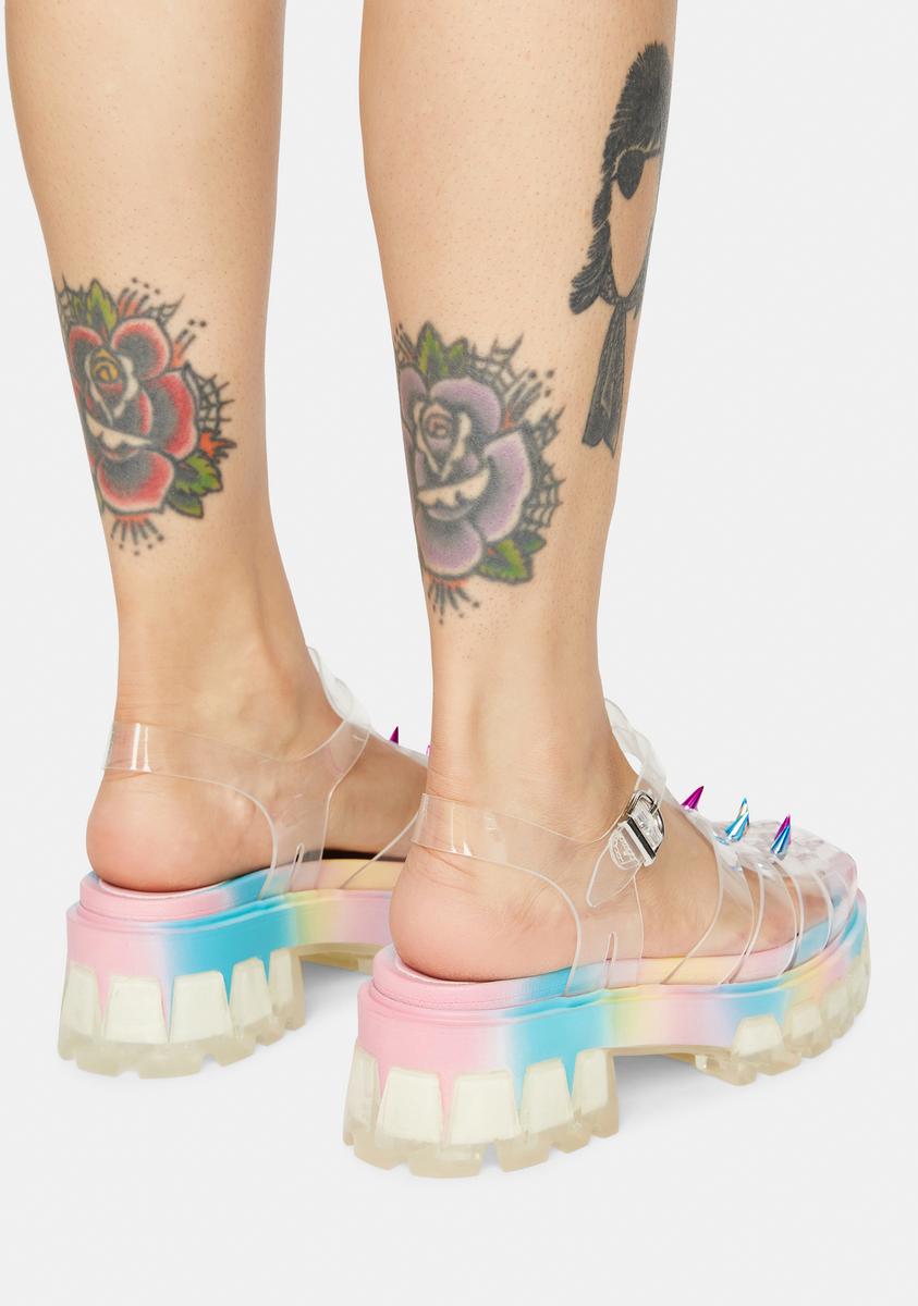 Koi Footwear Groovy Slinky Platform Studded Sandals – Dolls Kill