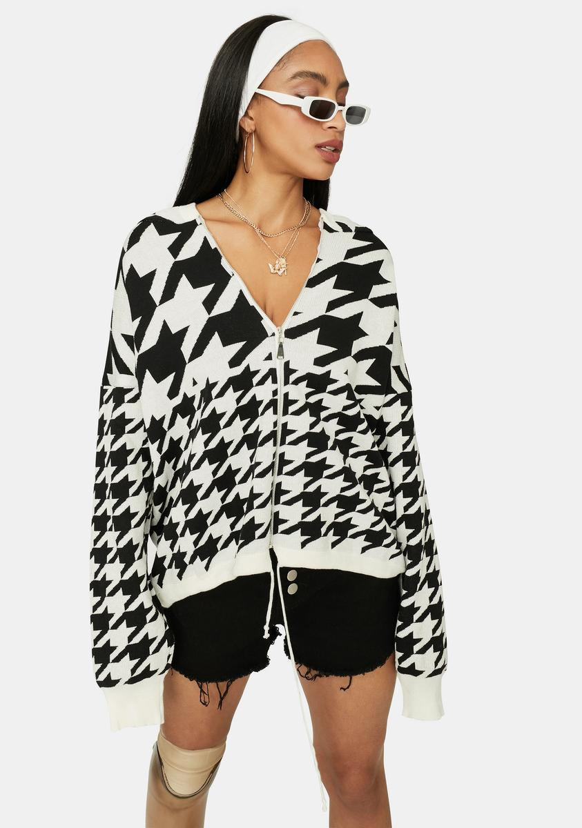 Bossy Vibes Houndstooth Zip Up Jacket,All Products : American Fashion Style Bags On Sale