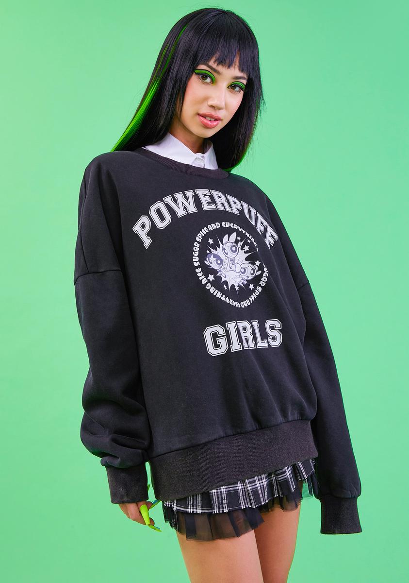Dolls Kill x Powerpuff Girls Graphic Crewneck Sweater - Dark Grey