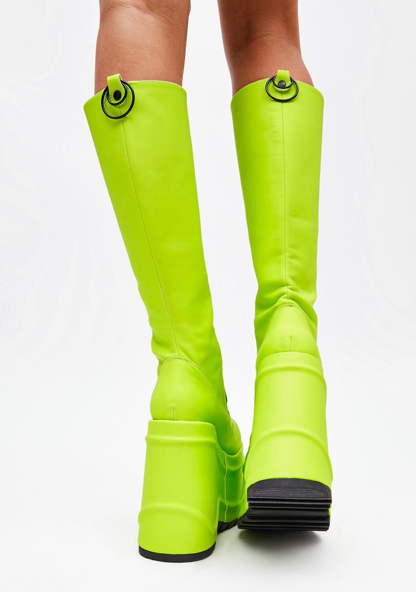 Demonia x Dolls Kill Reflective Knee High Wedge Platform Boots