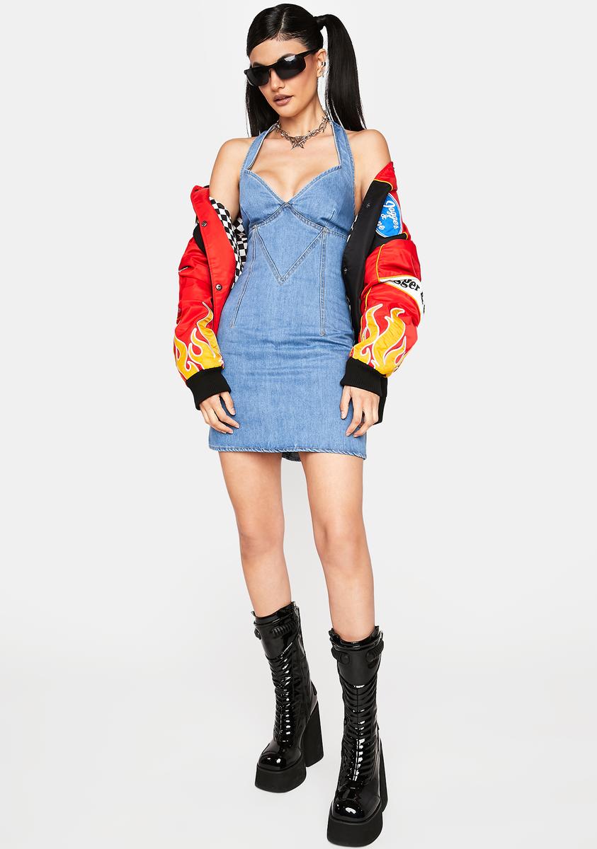 dollskill denim dress Sugar Thrillz Flared Denim Mini Dress