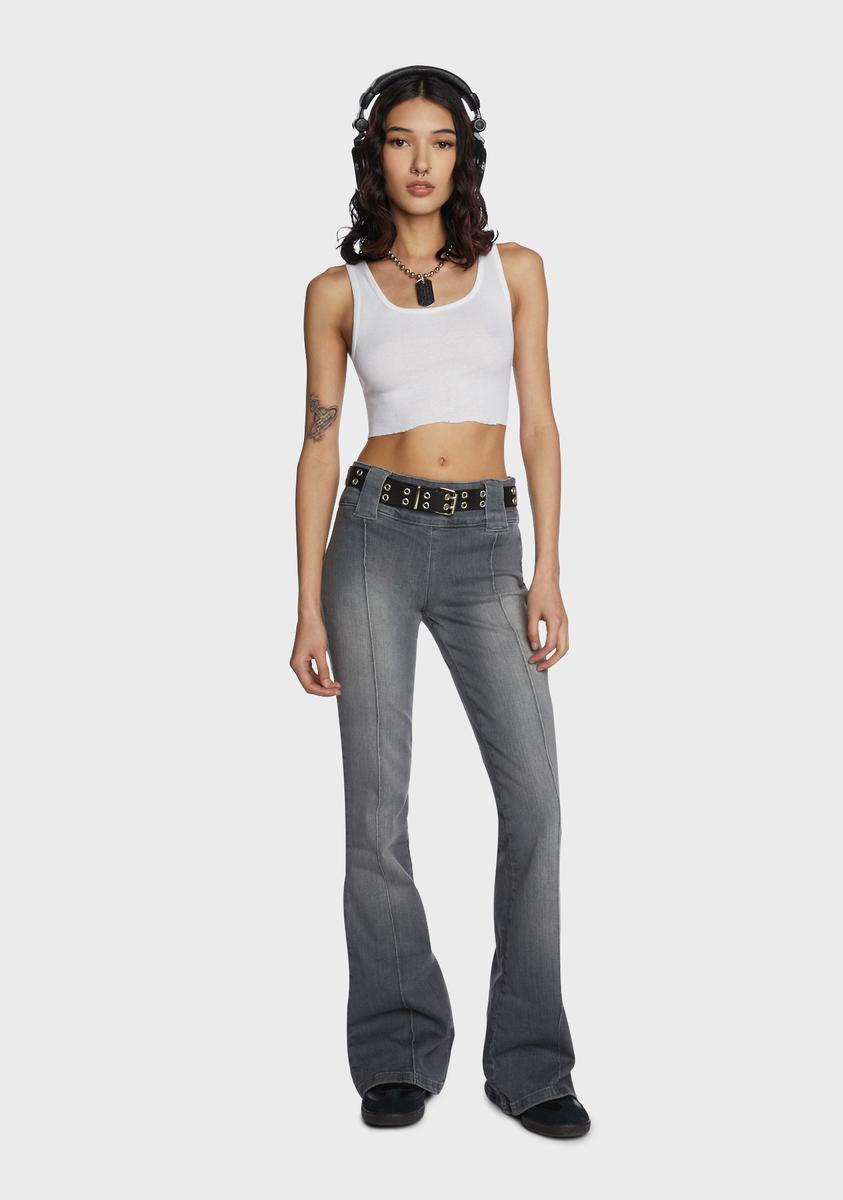パンツ grey low rise mini jeans Petite Grey Fray Waist Low Rise Straight Leg Jeans | Petite