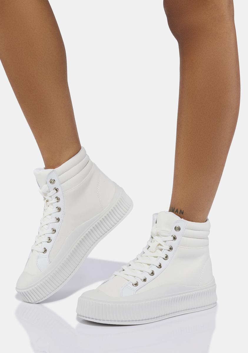 Lace Up Contrast Stitch Rubber Sole Sneakers - White – Kill