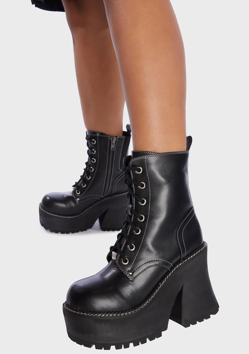 Delia's Wide Fit Chunky Heeled Platform Boots - Black – Dolls Kill