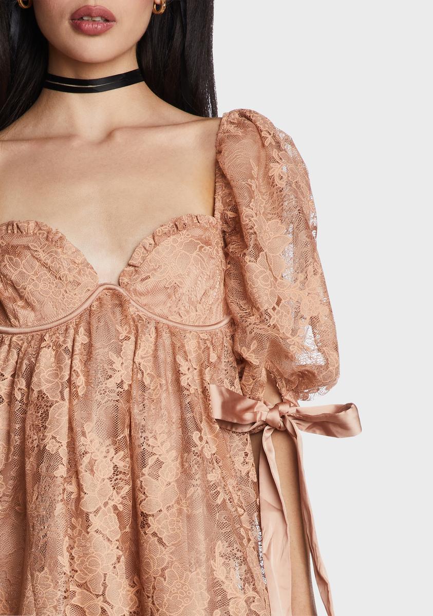 For Love & Lemons Lace Babydoll Mini Dress - Brown – Dolls Kill