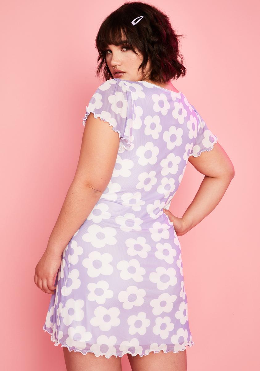 dolls kill purple flower dress Floral Ruffle Midi Dress