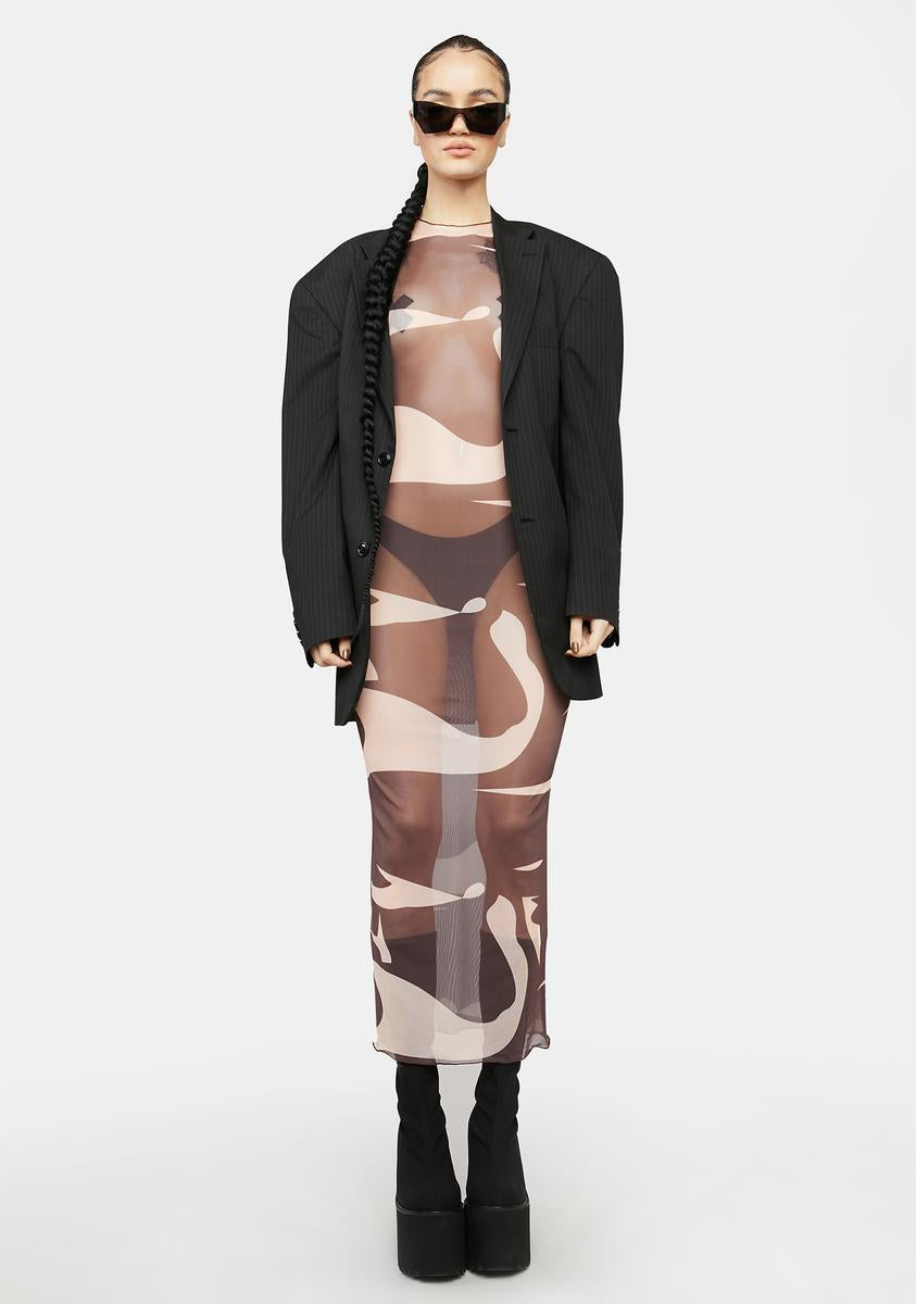 Sheer Mesh Camo Print Maxi Dress Brown – Dolls Kill