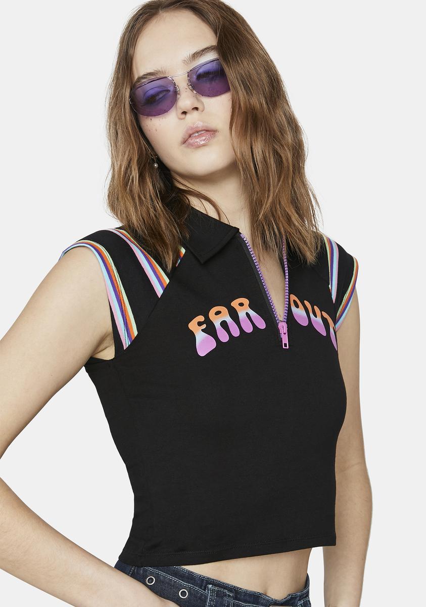 dELiA*s by Dolls Kill Far Out Graphic Collared Crop Top Multi