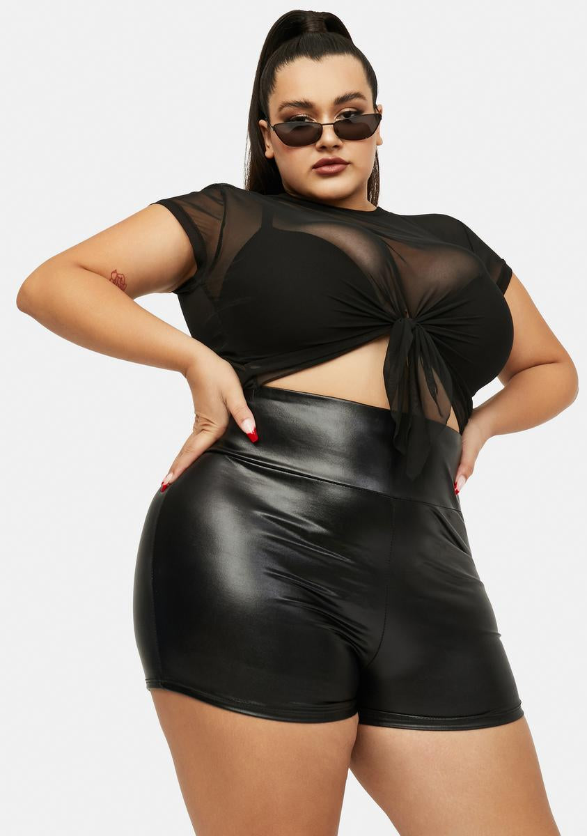 Plus Size Vegan Leather High Waist Biker Shorts Black Dolls Kill
