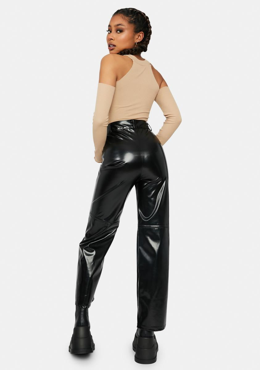 Black vinyl high waisted trousers online