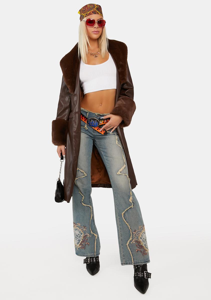 Mocha heart beat here vegan leather trench coat from dollskill Clearance