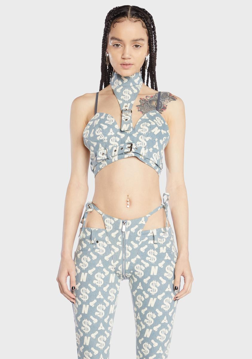 Monogram Denim Neckholder Top Namilia,New Products : American Fashion Style Bags On Sale