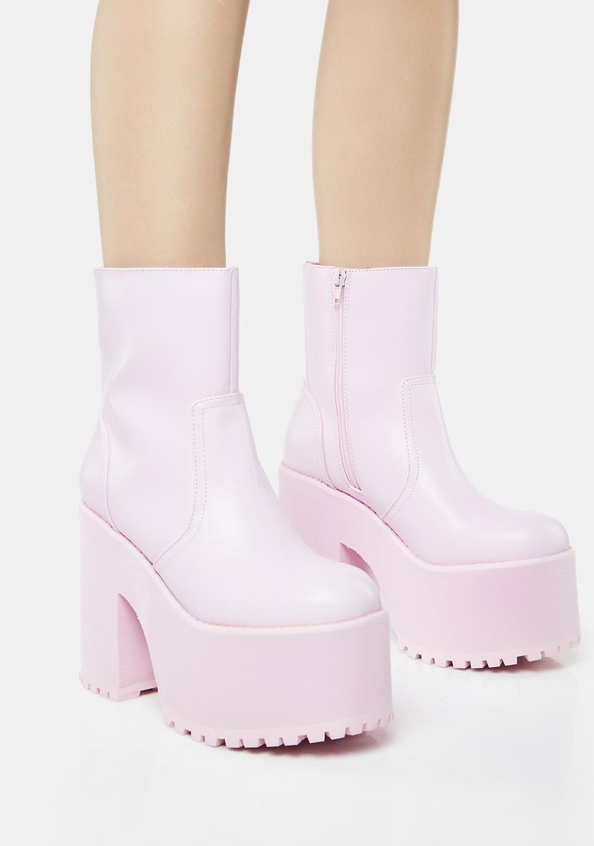 YRU Heeled Platform Ankle Boots - Pink – Dolls Kill