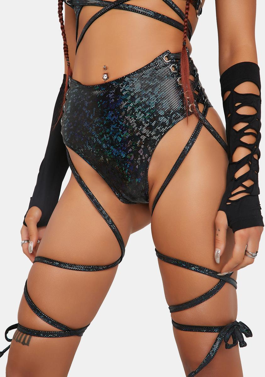 Black Broken Lace-Up Metallic High-Cut Shorts J Valentine,All Products : American Fashion Style Bags On Sale