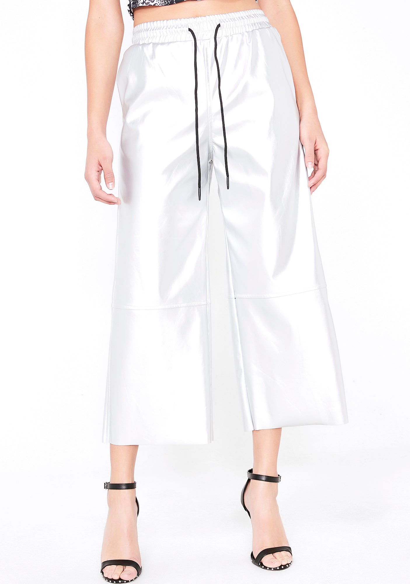 Silver Wide Leg Crop Pants – Dolls Kill