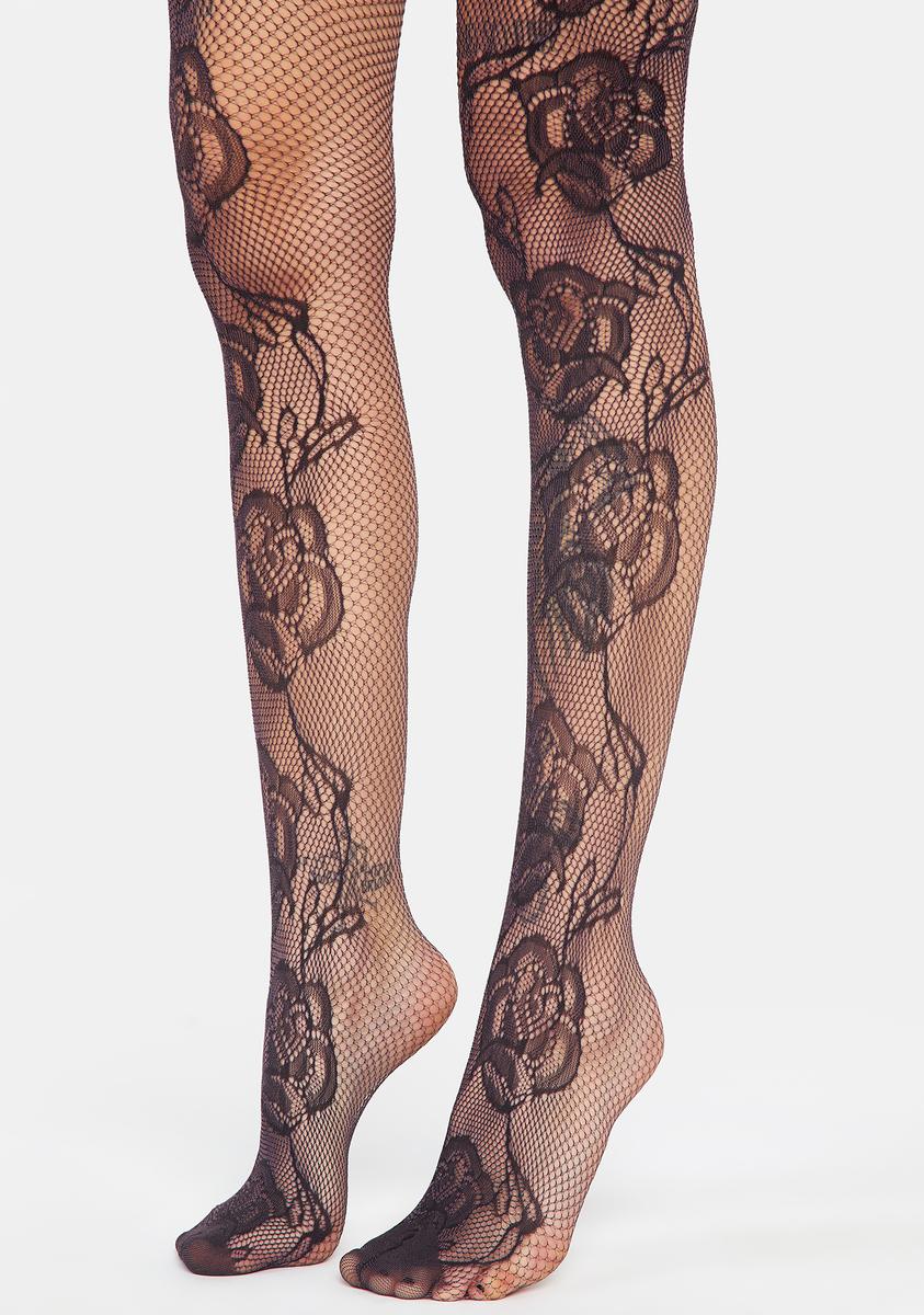 MeMoi Floral Swirl Fishnet Tights - Purple – Dolls Kill