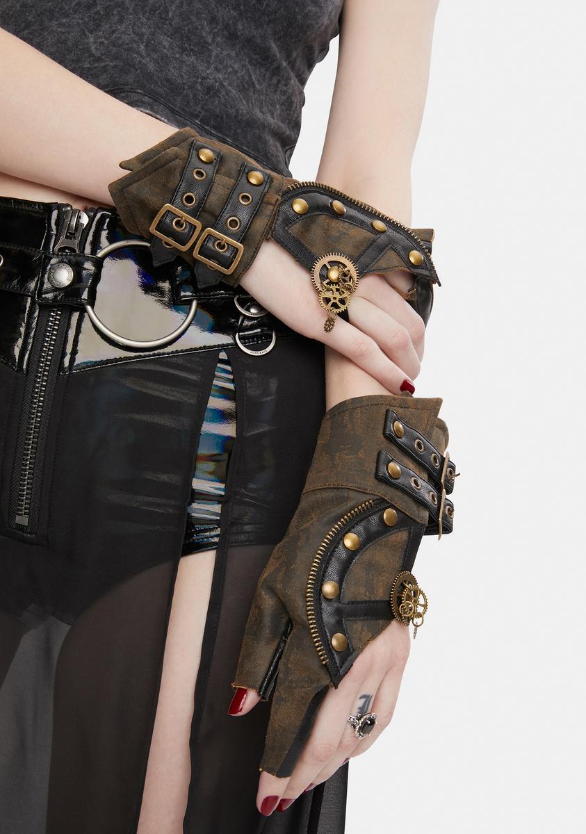 Brown Steampunk Buckle Gloves Devil Fashion,All Products : American Fashion Style Bags On Sale