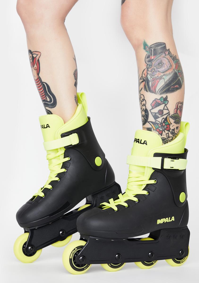 Impala Rollerskates Black Neon Yellow Inline Skates – Dolls Kill
