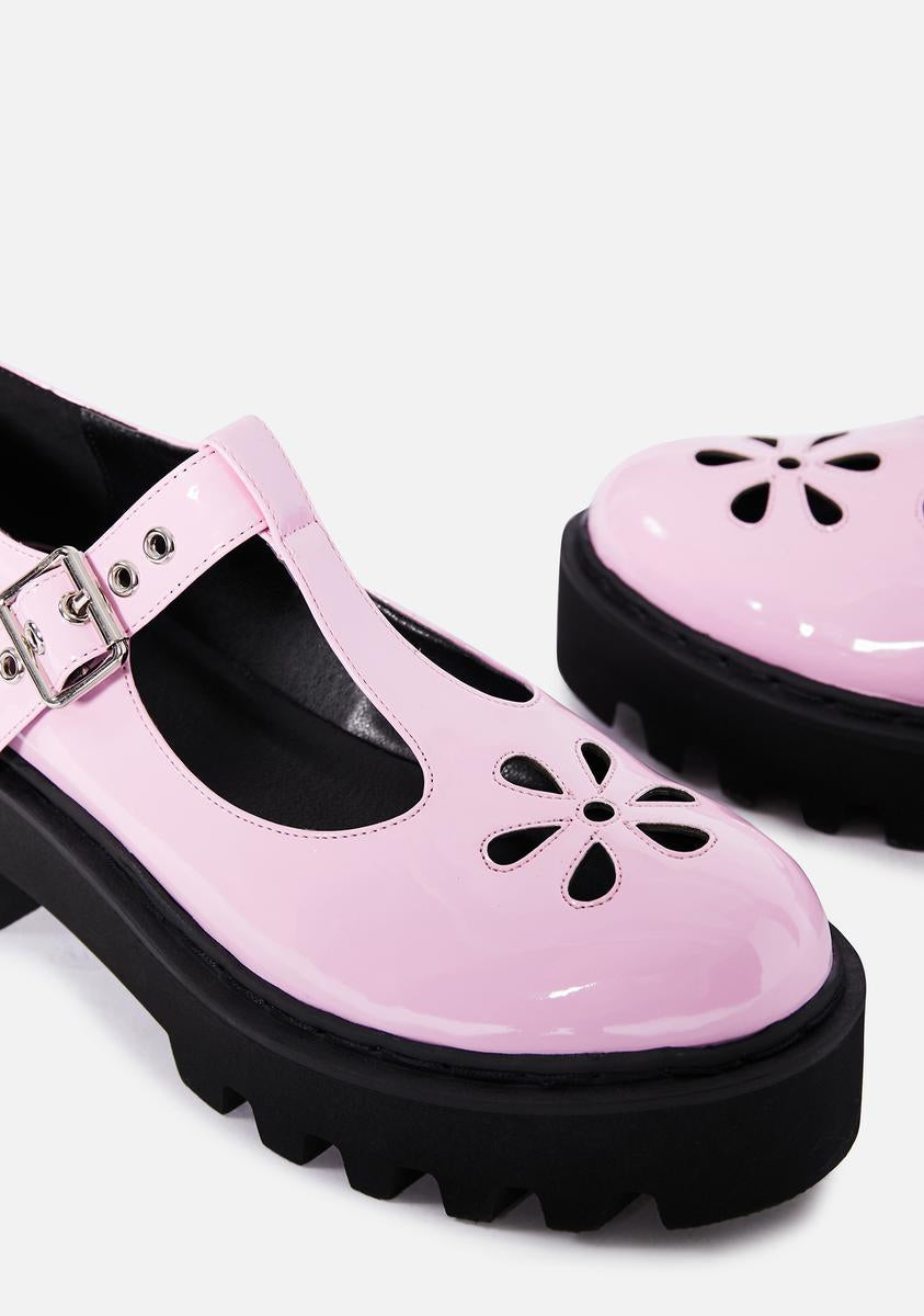 Lamoda Flower Mary Janes Vegan Leather Pink Dolls Kill