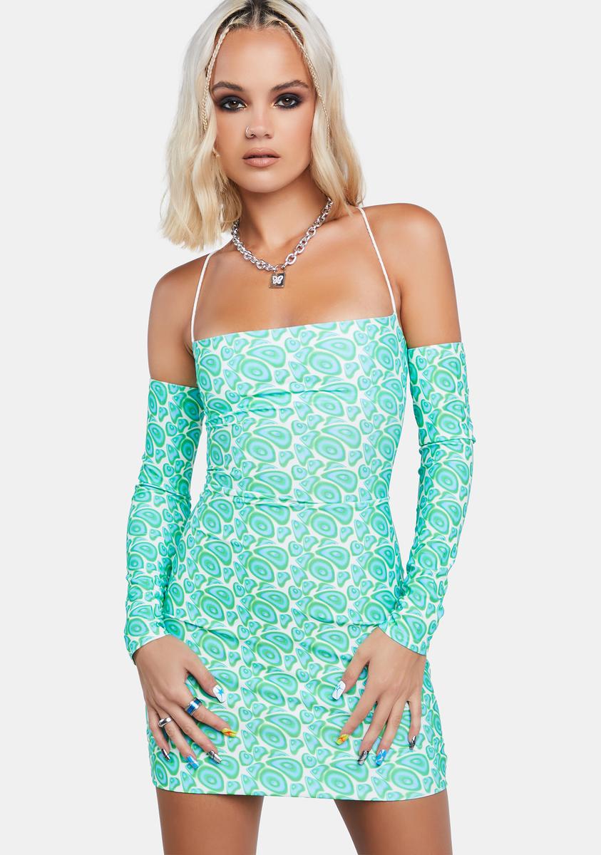 Psychedelic Trippy Print Mini Dress & Arm Warmers Set - Green – Dolls Kill