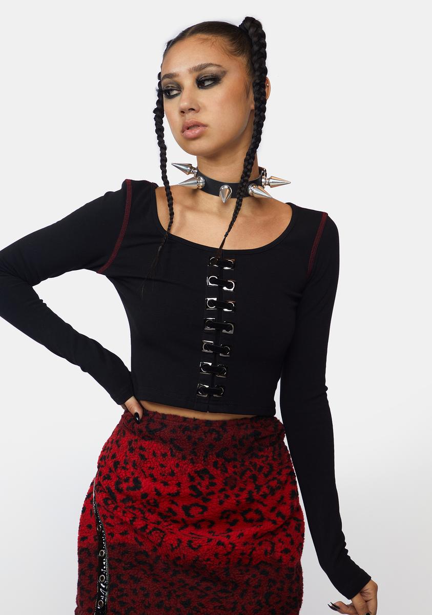Punk Rave Contrast Stitch Lace Up Crop Top - Black – Dolls Kill