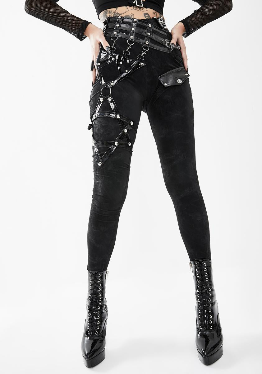 Devil Fashion Pentagram Leg Harness Skinny Pants – Dolls Kill