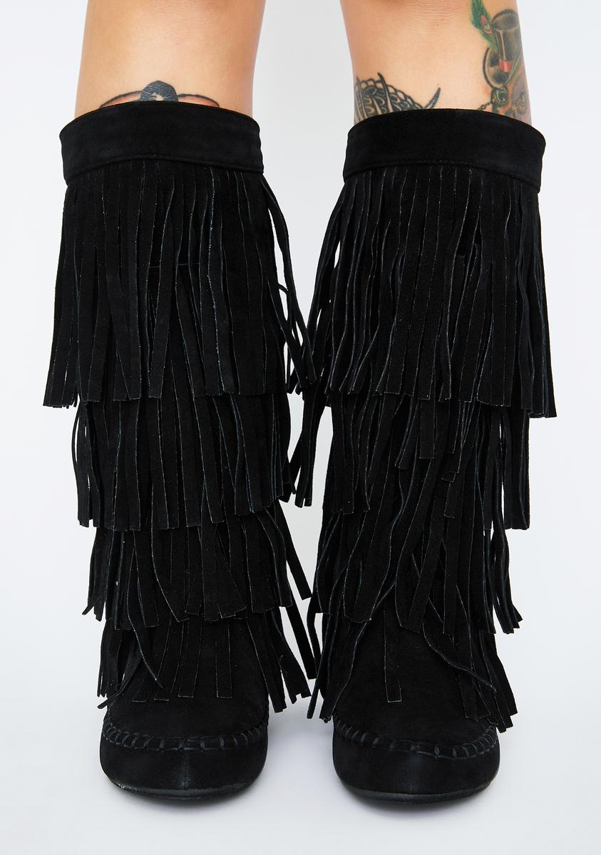 Black Fringe Boots Dolls Kill