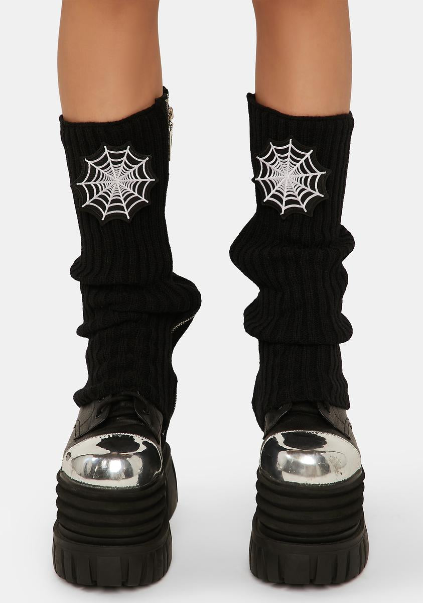 Ribbed Spider Embroidered Leg Warmers - Black – Dolls Kill