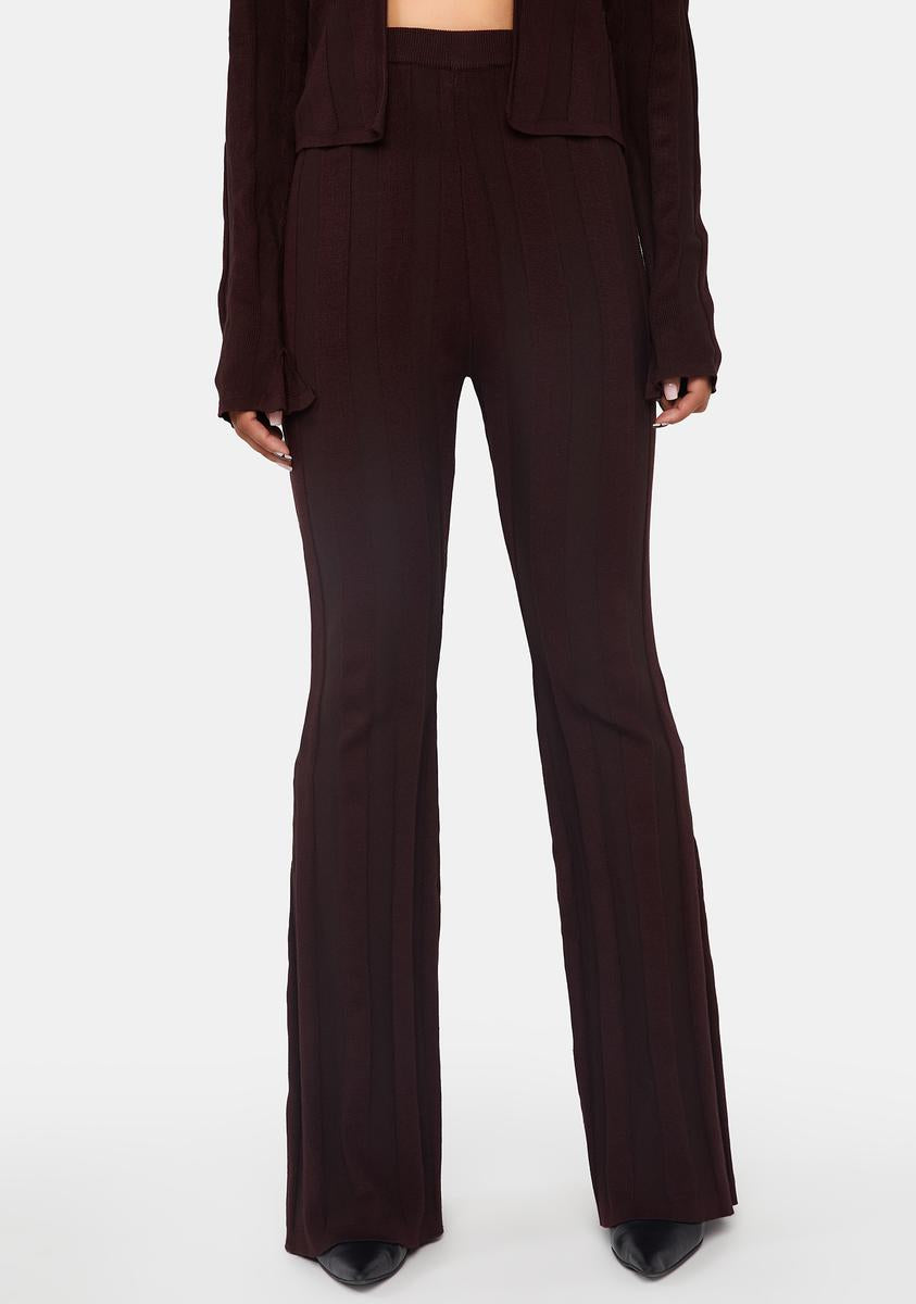Brown Striped Knit Flare Trousers RARE LONDON,Specials : American Fashion Style Bags On Sale