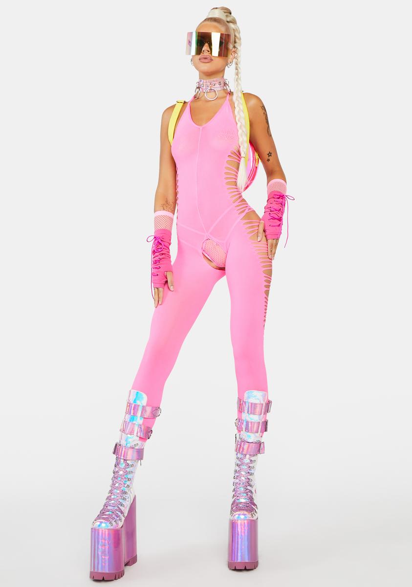 Semi-Sheer Cut Out Open Crotch Bodystocking - Pink – Dolls Kill