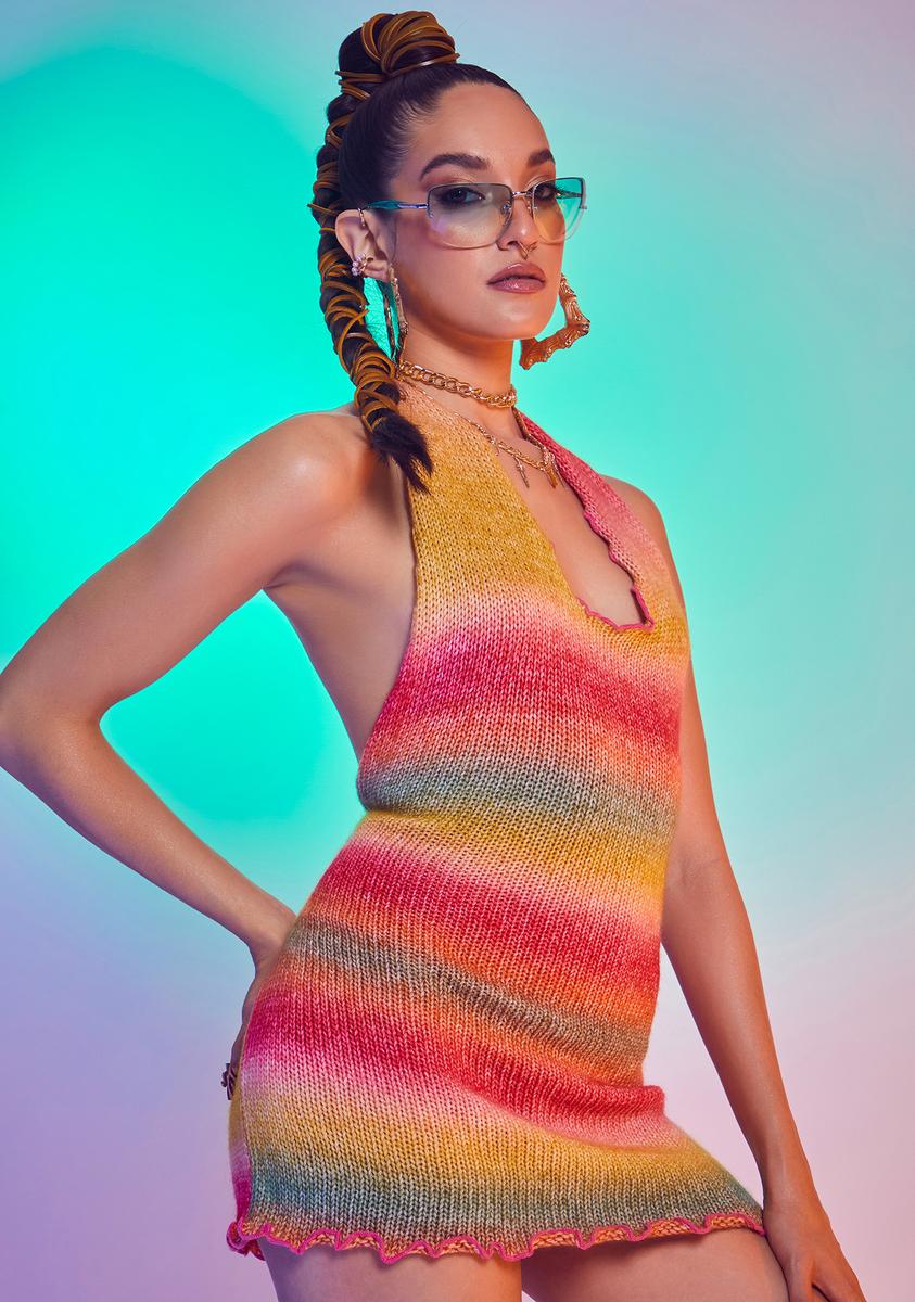 Jaded London Multi Halter Rainbow Knit Mini Dress Dolls Kill Jaded London Multi Halter Rainbow Knit Mini Dress Dolls Kill