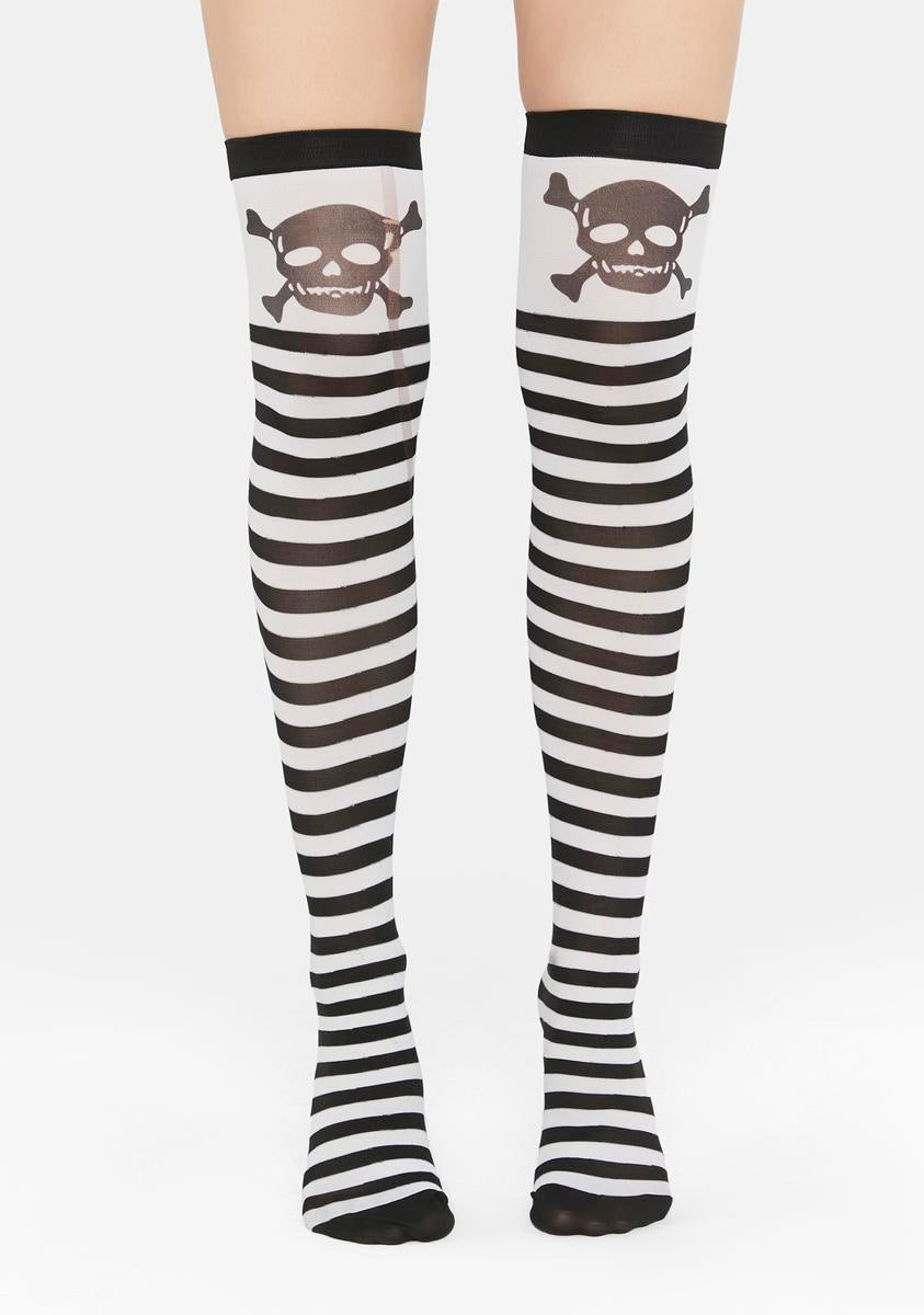 Striped Skull And Crossbones Socks - Black – Dolls Kill