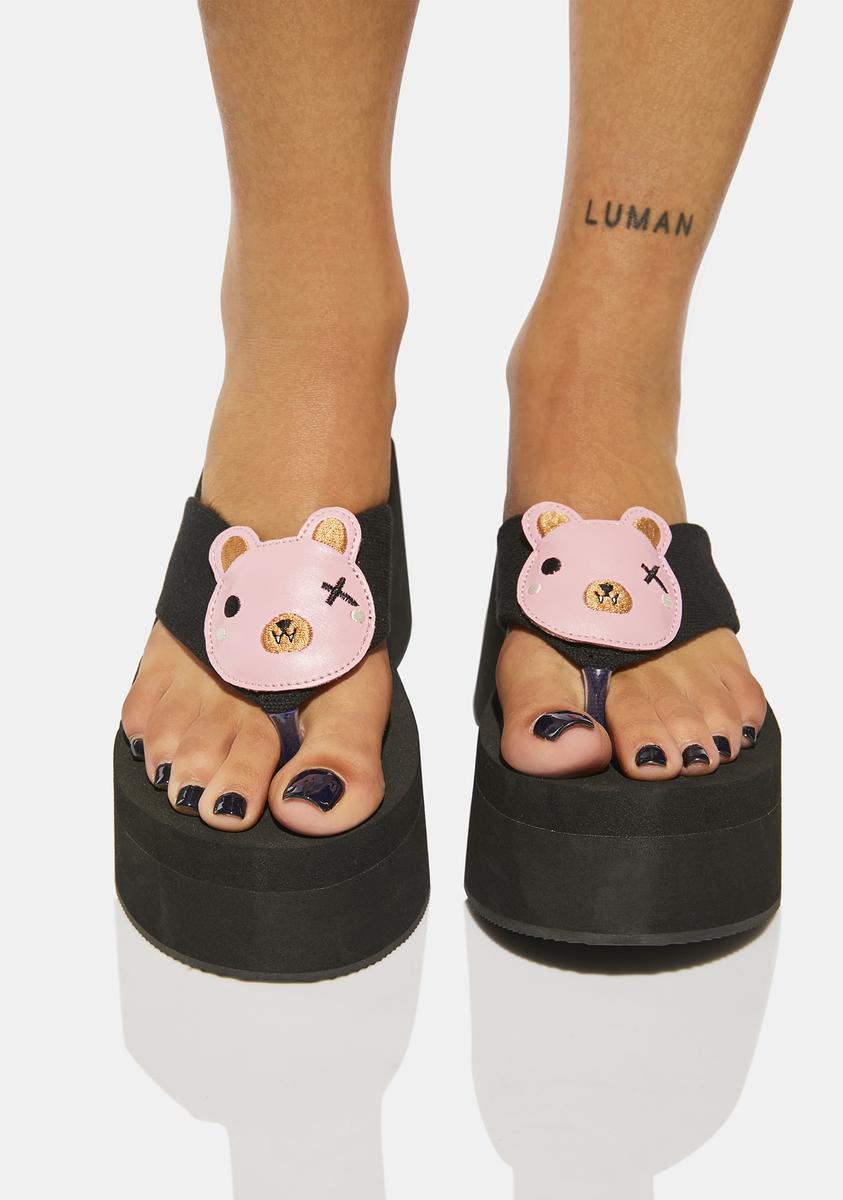 Koi Footwear Flatform Teddy Bear Sandal Black Dolls Kill