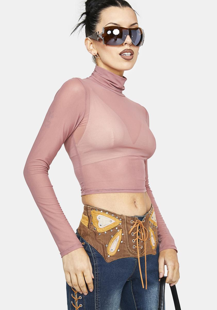 Long Sleeve Mock Neck Sheer Crop Top - Pink – Dolls Kill Long Sleeve Mock Neck Sheer Crop Top - Pink – Dolls Kill