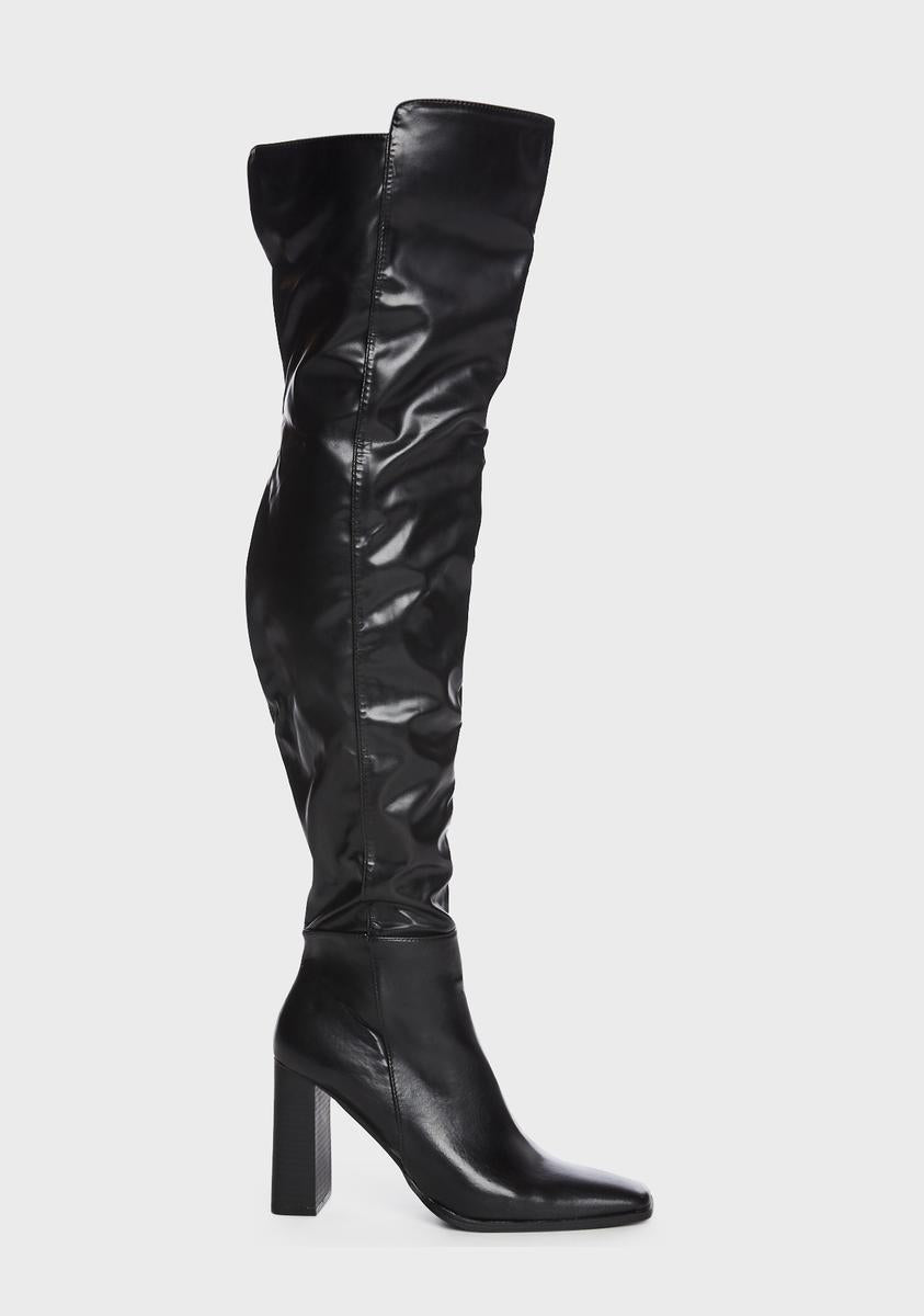 Ruched Vegan Leather Knee High Boots - Black – Dolls Kill