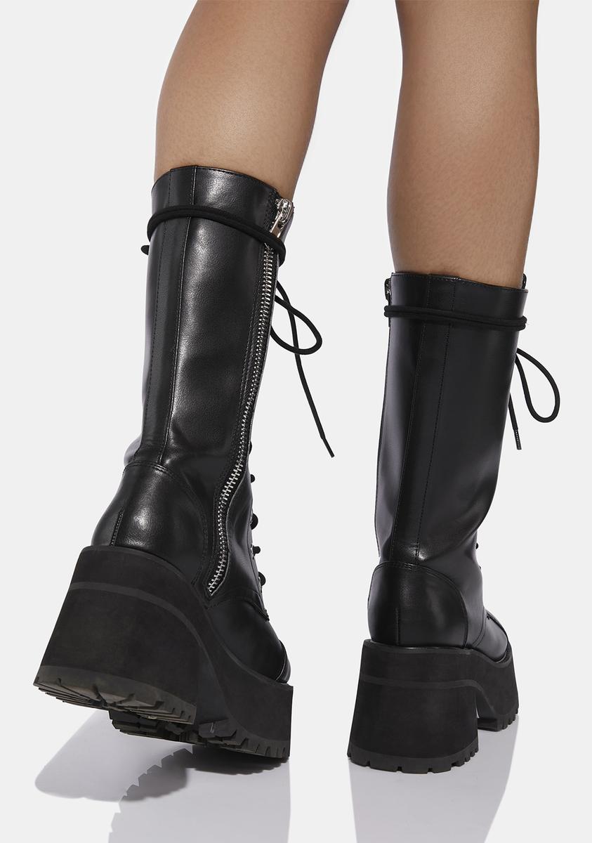 Delias Vegan Leather Mid Calf Platform Boots – Dolls Kill