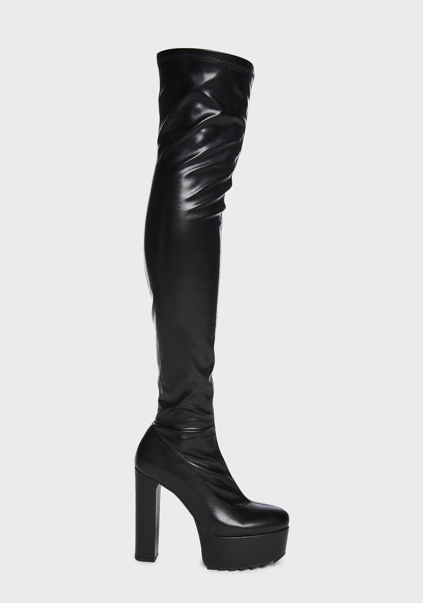 Lamoda Thigh High Vegan Leather Zip Boots - Black – Dolls Kill
