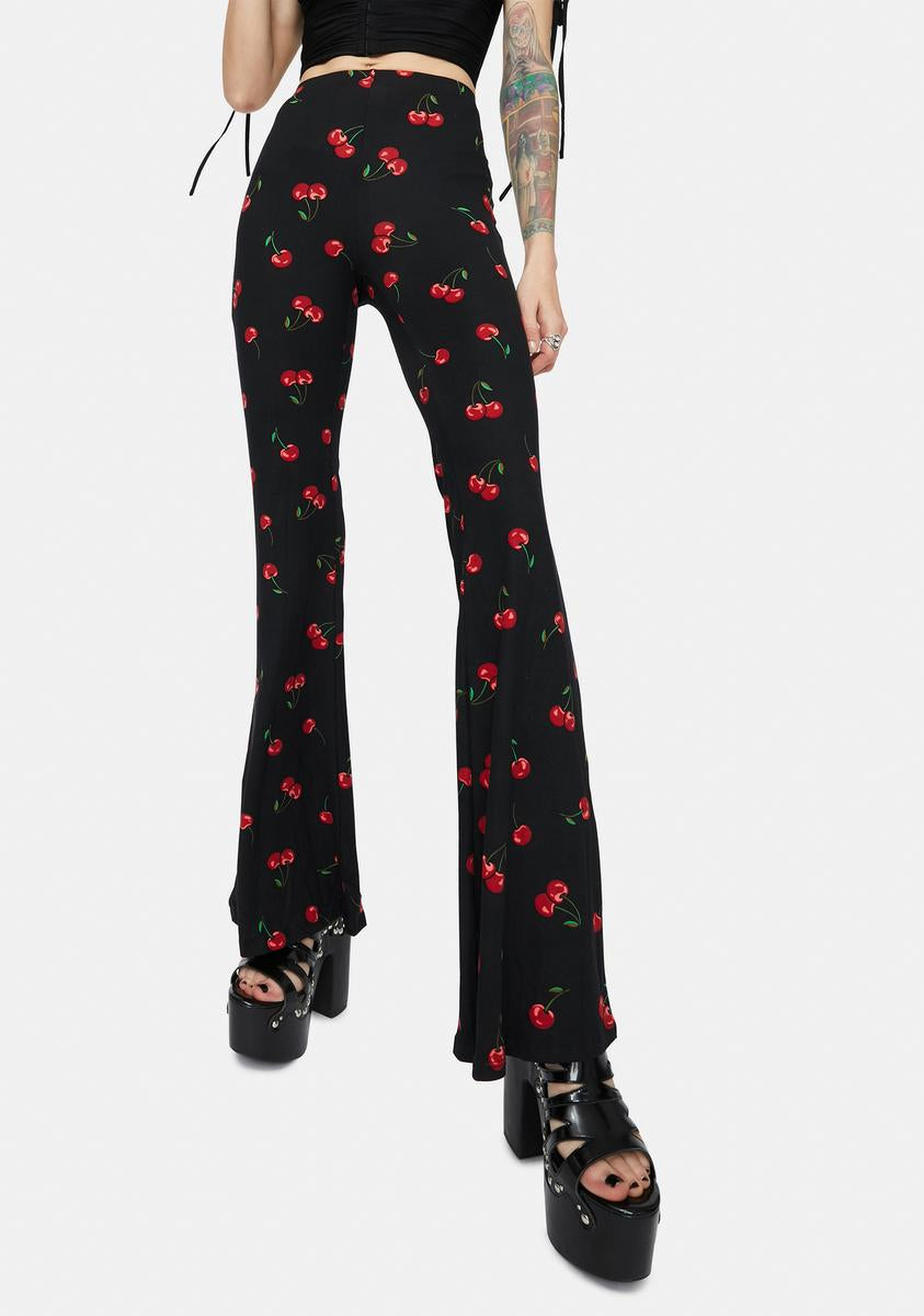 Maraschino Kisses Cherry Print Flare Pants,Specials : American Fashion Style Bags On Sale