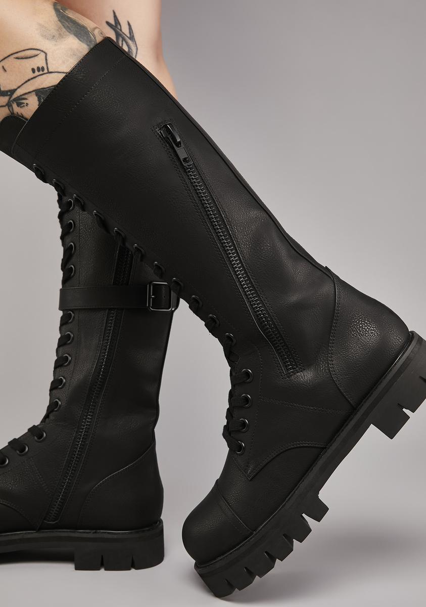 Widow Knee High Combat Boots - Black – Dolls Kill