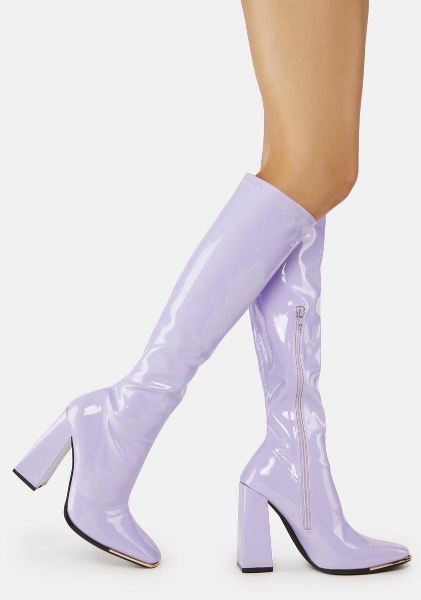 Public Desire Knee-High Hardware Boots - Lilac Patent – Dolls Kill