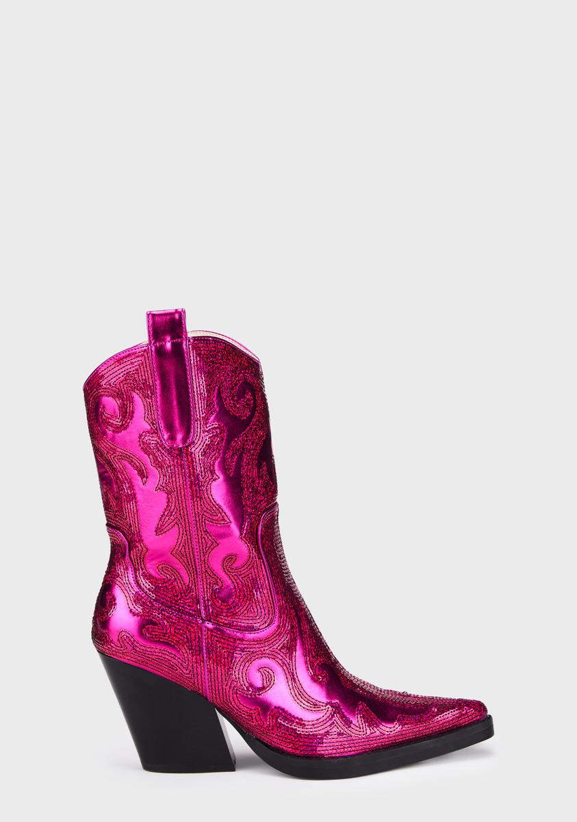 WANG Vegan Leather Zip Up Cowboy Boots - Fuchsia – Dolls