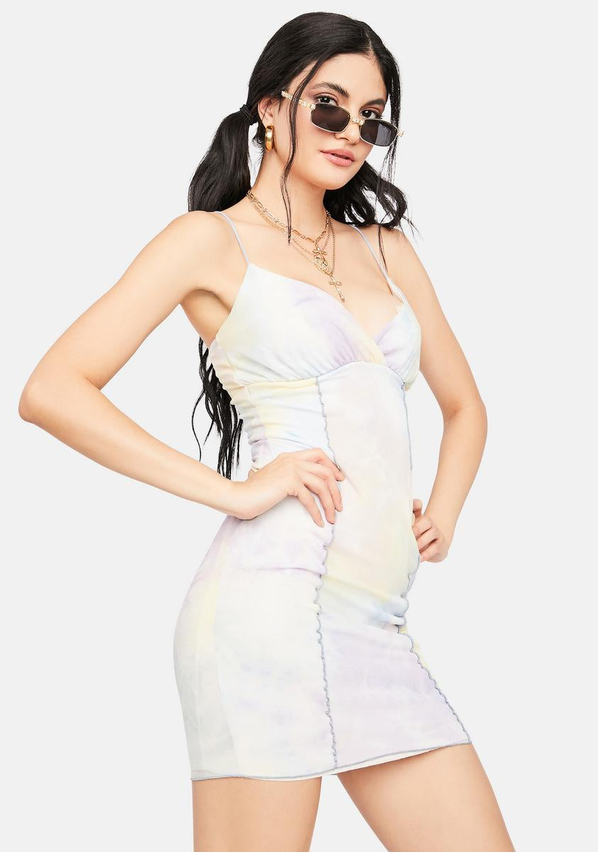 Tie Dye Contrast Stitch Bodycon Mini Dress Pastel – Dolls Kill