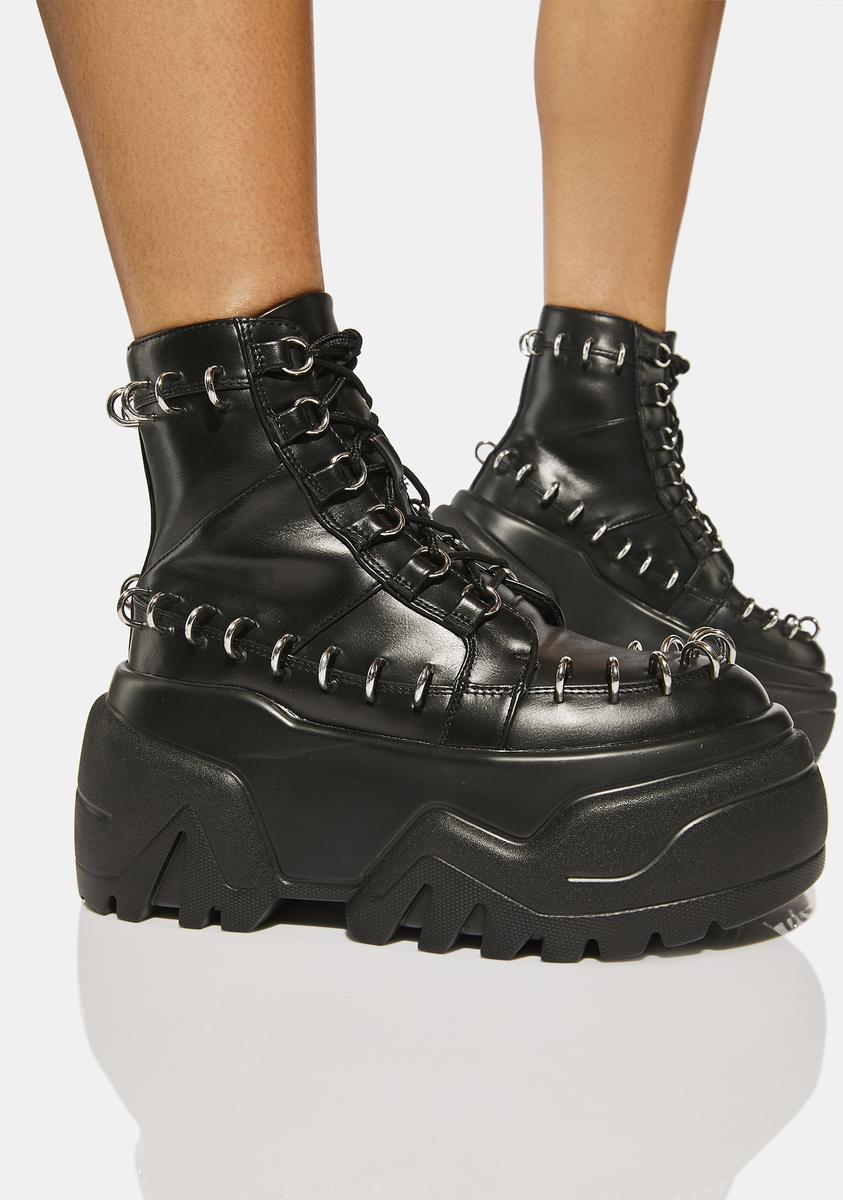 Poster Grl Vegan Leather Pierced Lace Up Platform Sneakers - Black ...