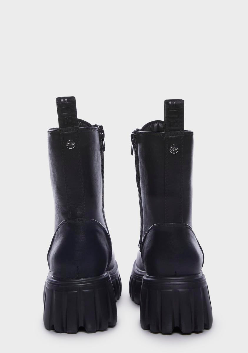 Buffalo Vegan Leather Lace Up Combat Boots - Black – Dolls Kill