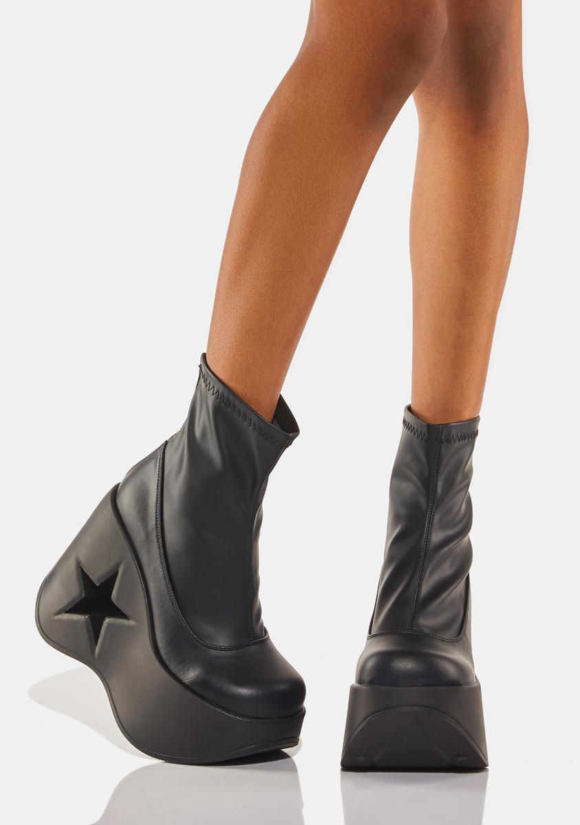 Demonia Star Cutout Platform Boots - Black – Dolls Kill