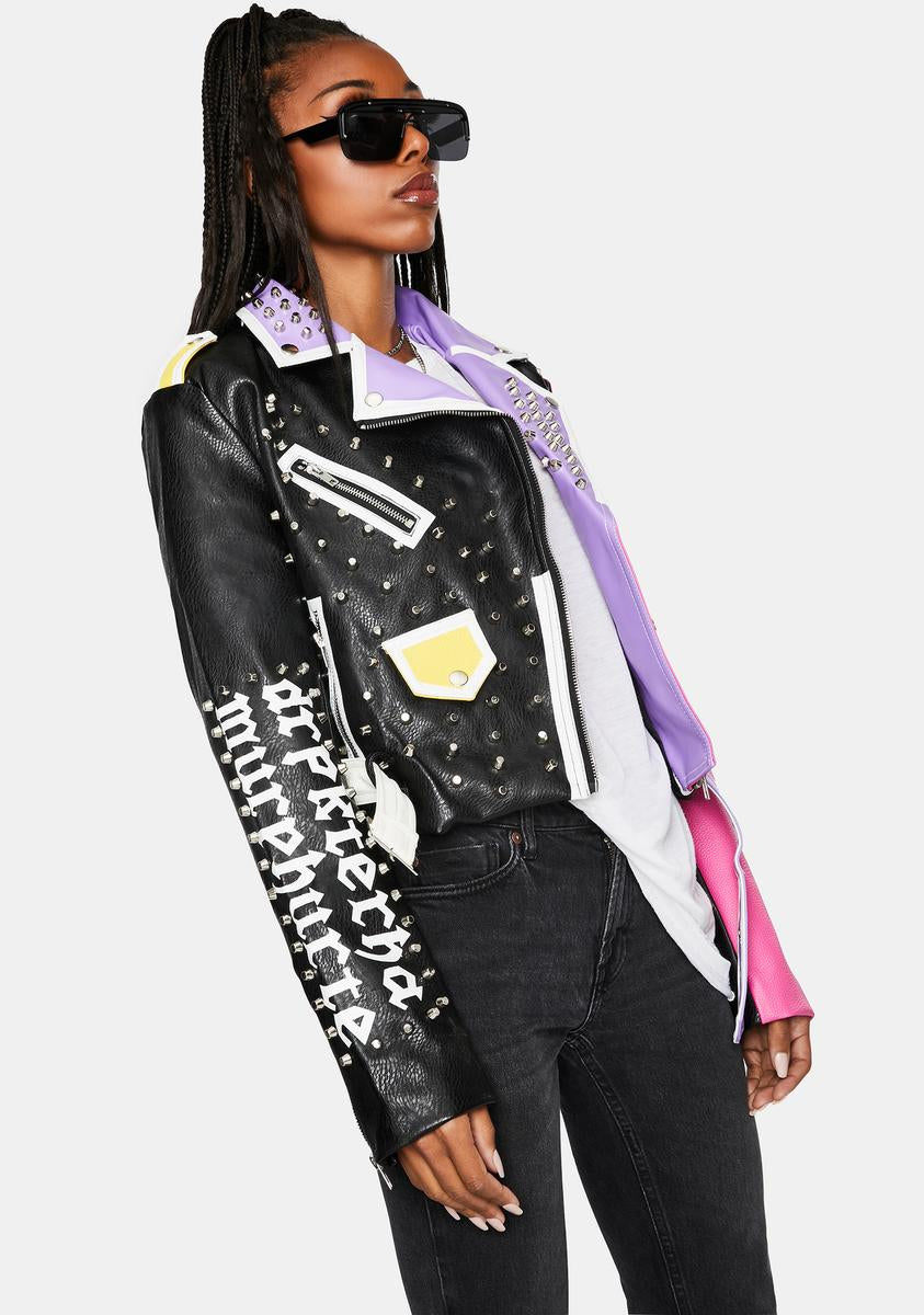 AZALEA WANG Sheeba Kahn Studded Moto Jacket – Dolls Kill